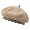 Béret taille unique en tissu côtelé beige style rétro