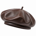 Béret taille unique aspect cuir marron - couvre-chef souple style classique