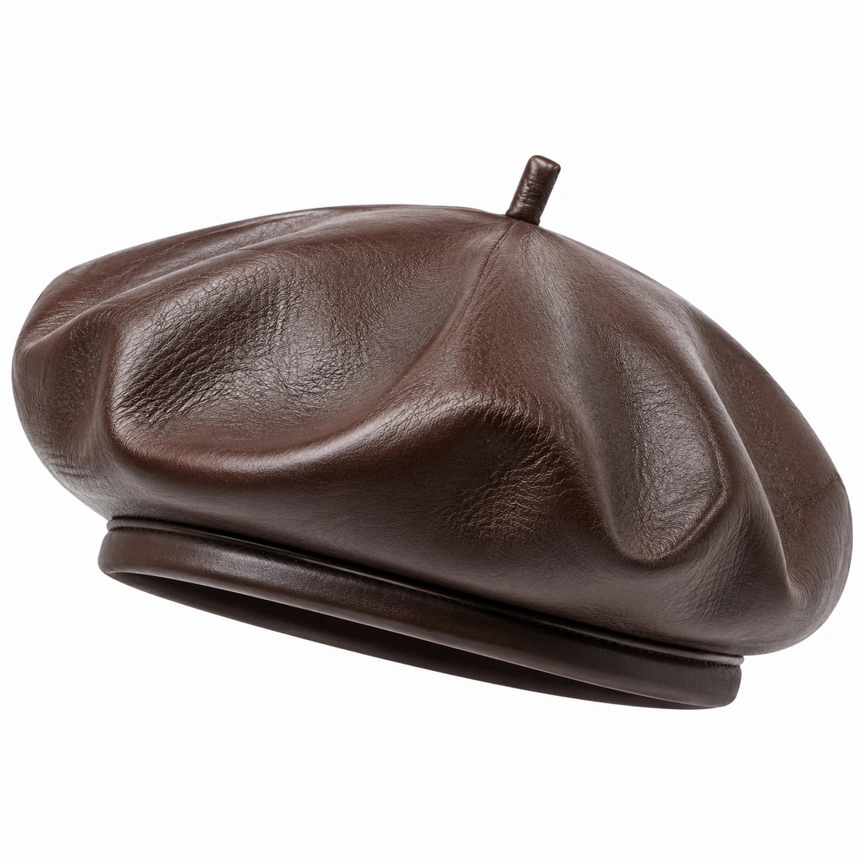 Béret taille unique aspect cuir marron - couvre-chef souple style classique
