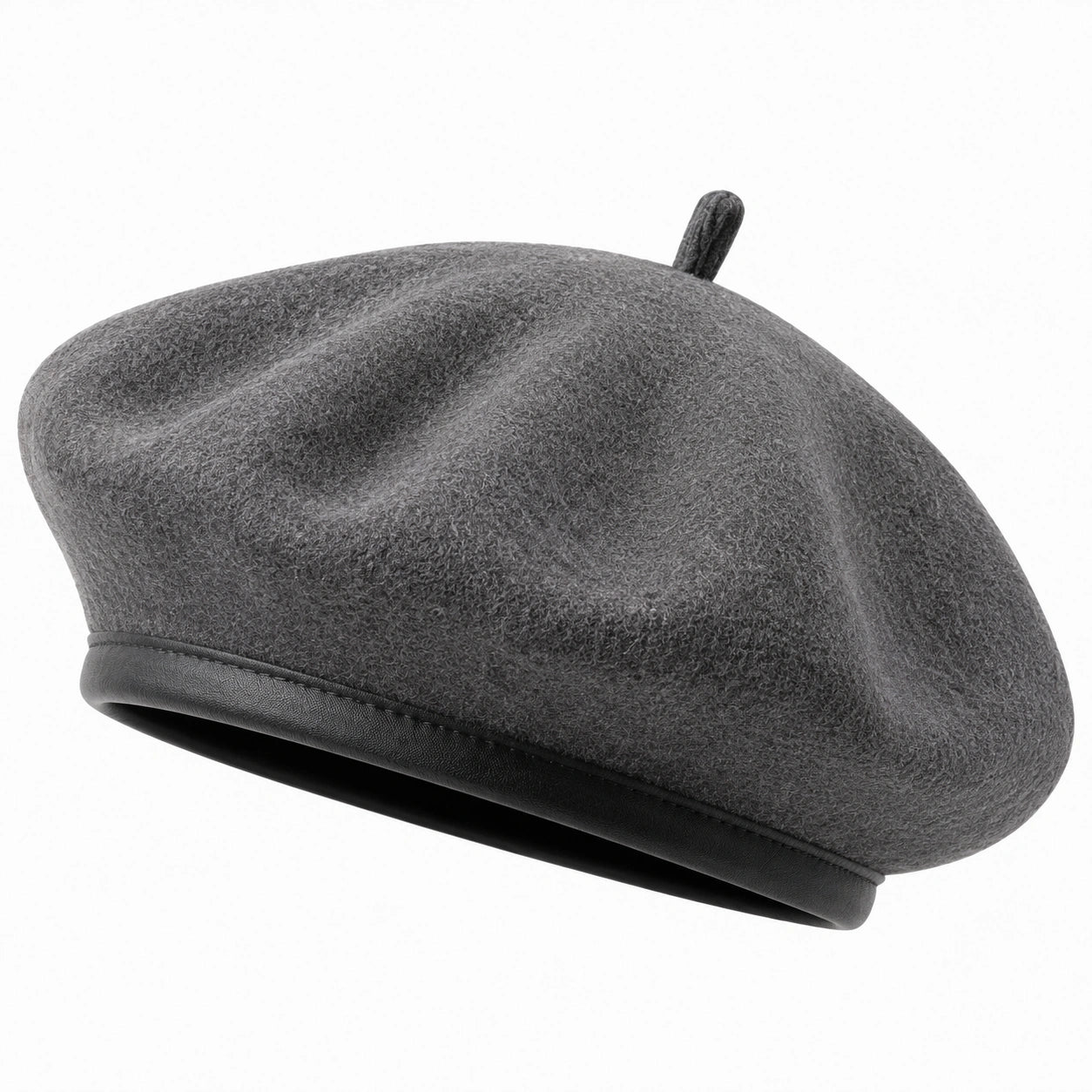 Béret taille unique en feutre gris style classique avec bordure noire