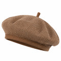 Béret taille unique en tissu marron beige à chevrons style classique