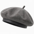 Béret taille unique en tissu texturé gris avec bord noir style classique
