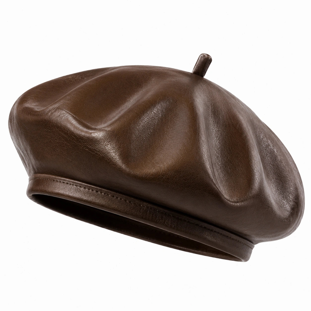 Béret taille unique aspect cuir marron style classique pour adulte
