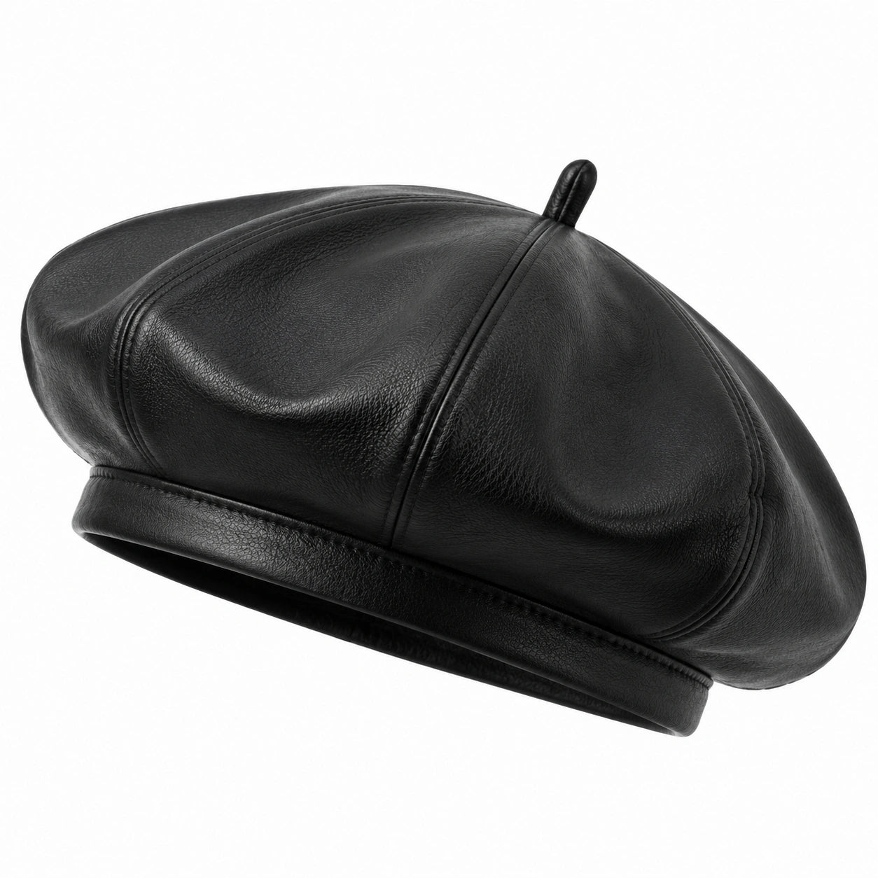 Béret taille unique noir en similicuir style urbain