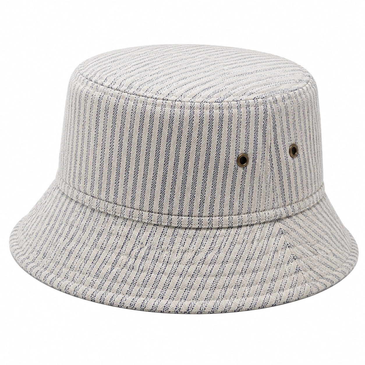 Chapeau bob taille unique textile écru bleu rayé décontracté avec œillets