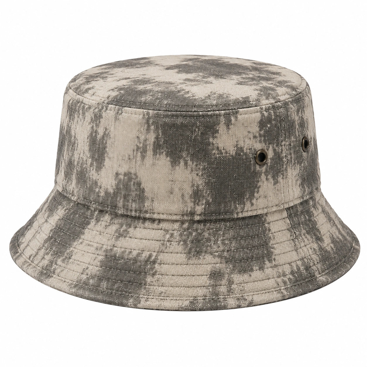 Chapeau bob taille unique en tissu gris beige à motif délavé avec œillets