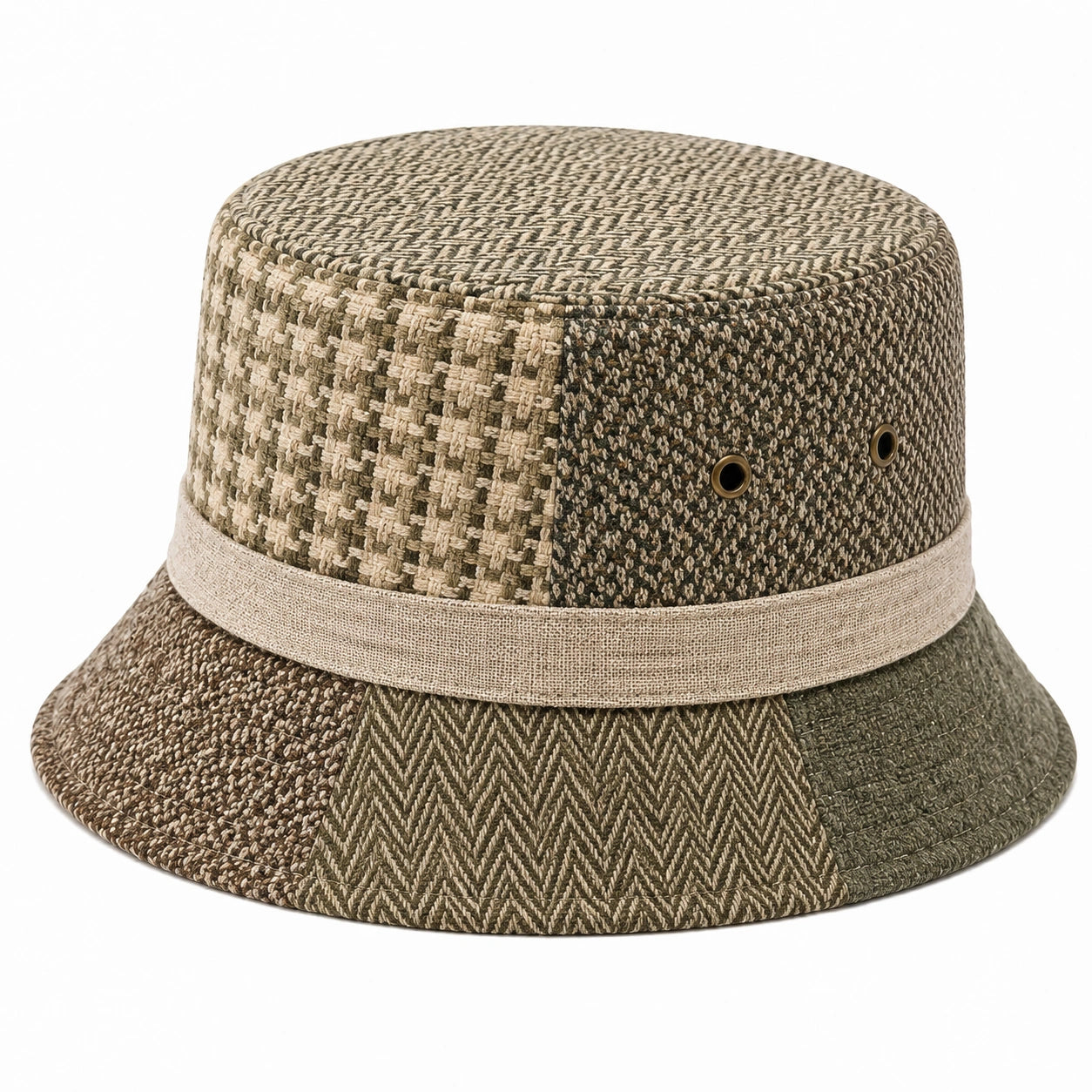 Chapeau bob taille unique textile kaki beige style patchwork