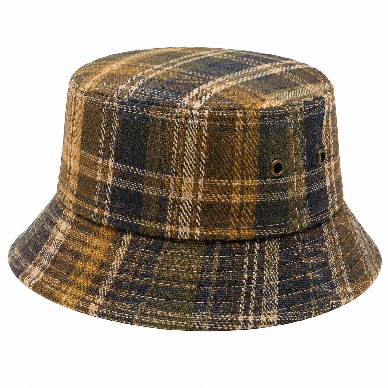 Chapeau bob taille unique en tissu à carreaux marron bleu style décontracté avec œillets