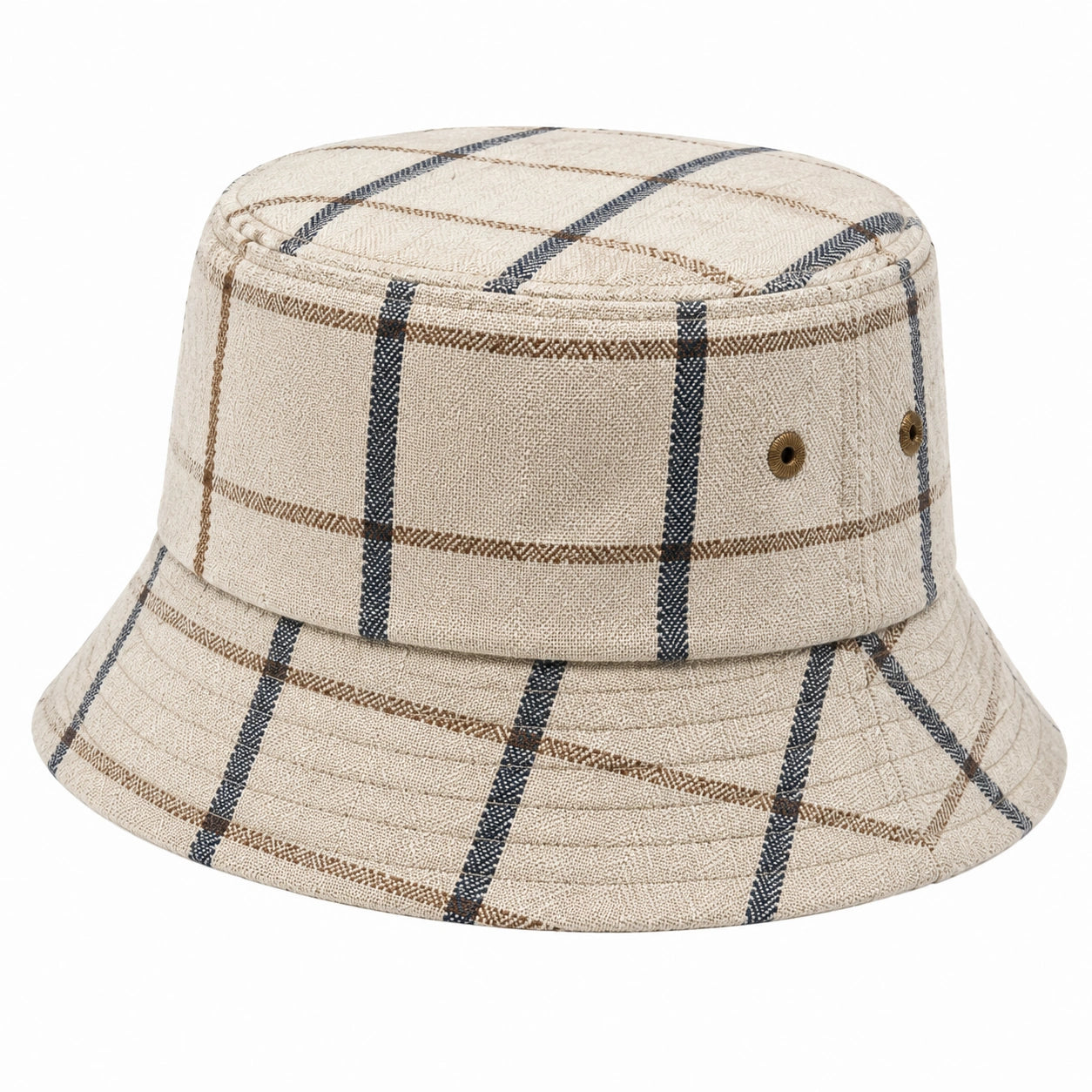 Chapeau bob taille unique en tissu beige à carreaux - bord souple pour usage quotidien