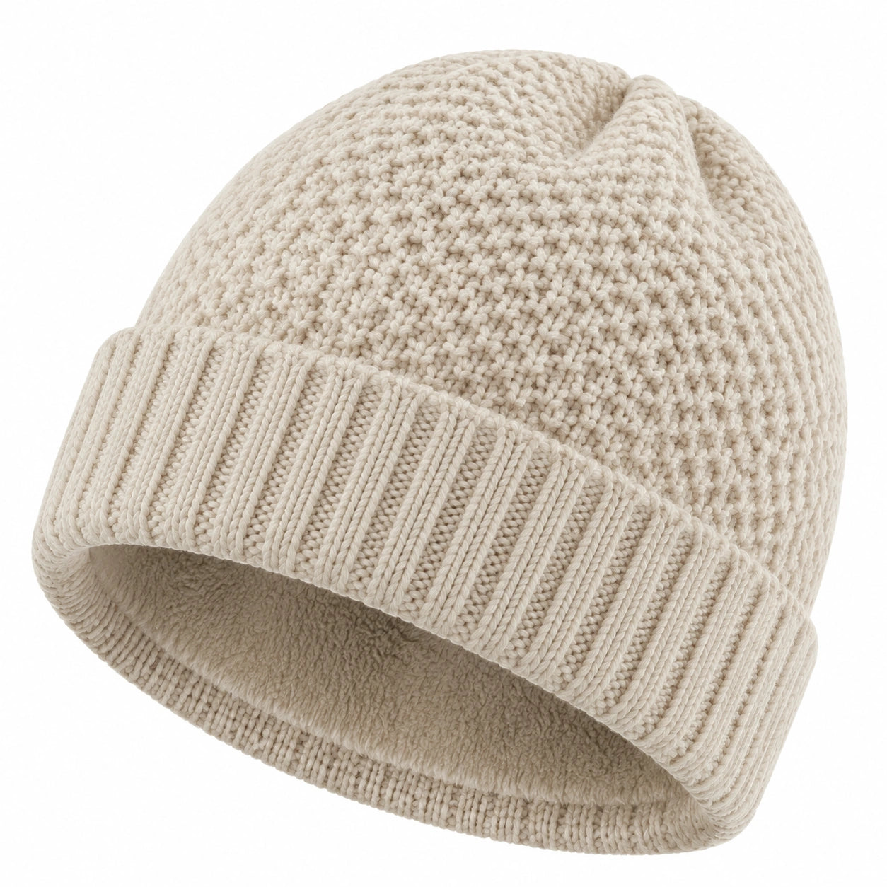 Bonnet taille unique écru en maille côtelée style décontracté