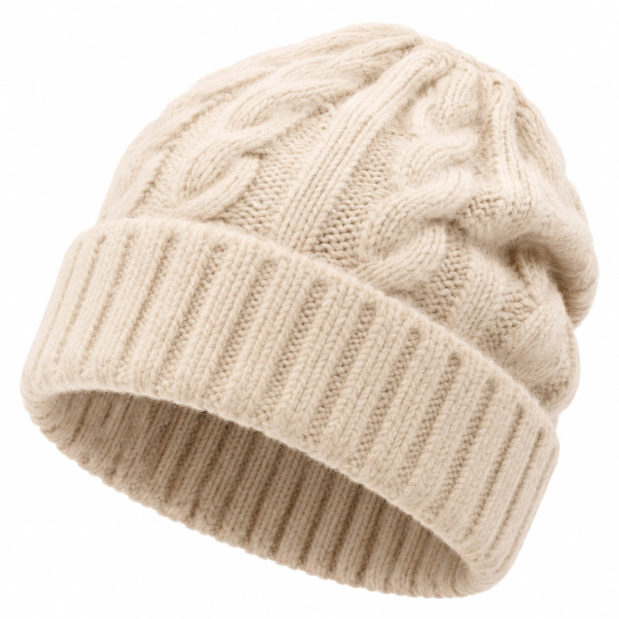 Bonnet taille unique en maille crème à torsades style hiver
