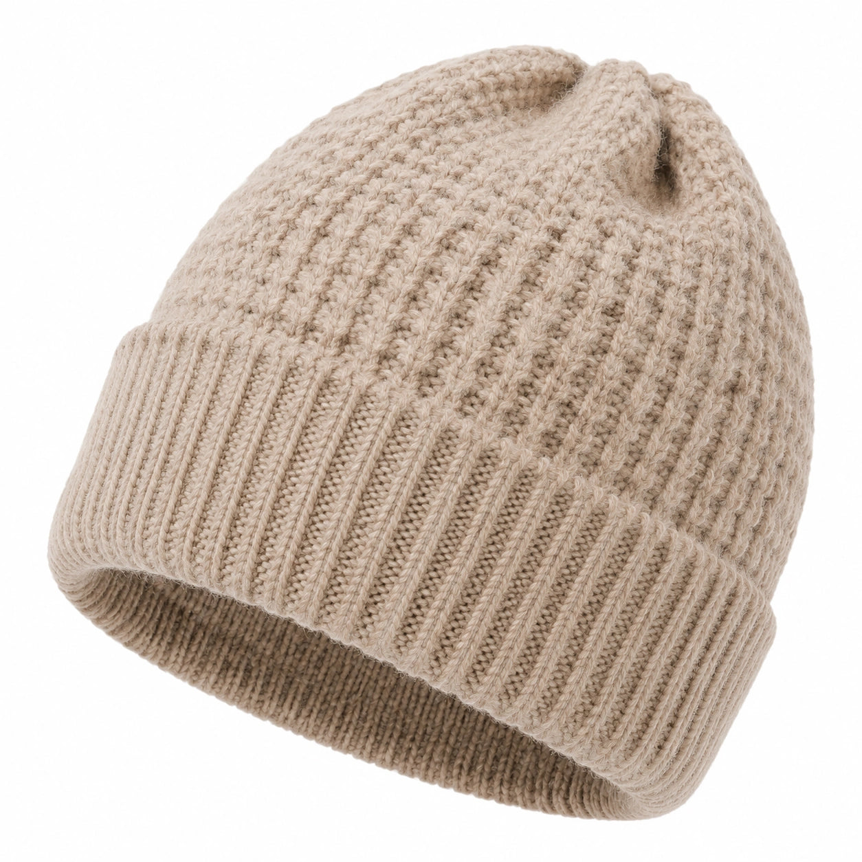 Bonnet taille unique en maille beige à revers style côtelé