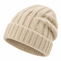 Bonnet taille unique beige en maille côtelée à revers pour adulte