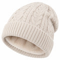 Bonnet taille unique en maille écru doublé style torsadé pour hiver