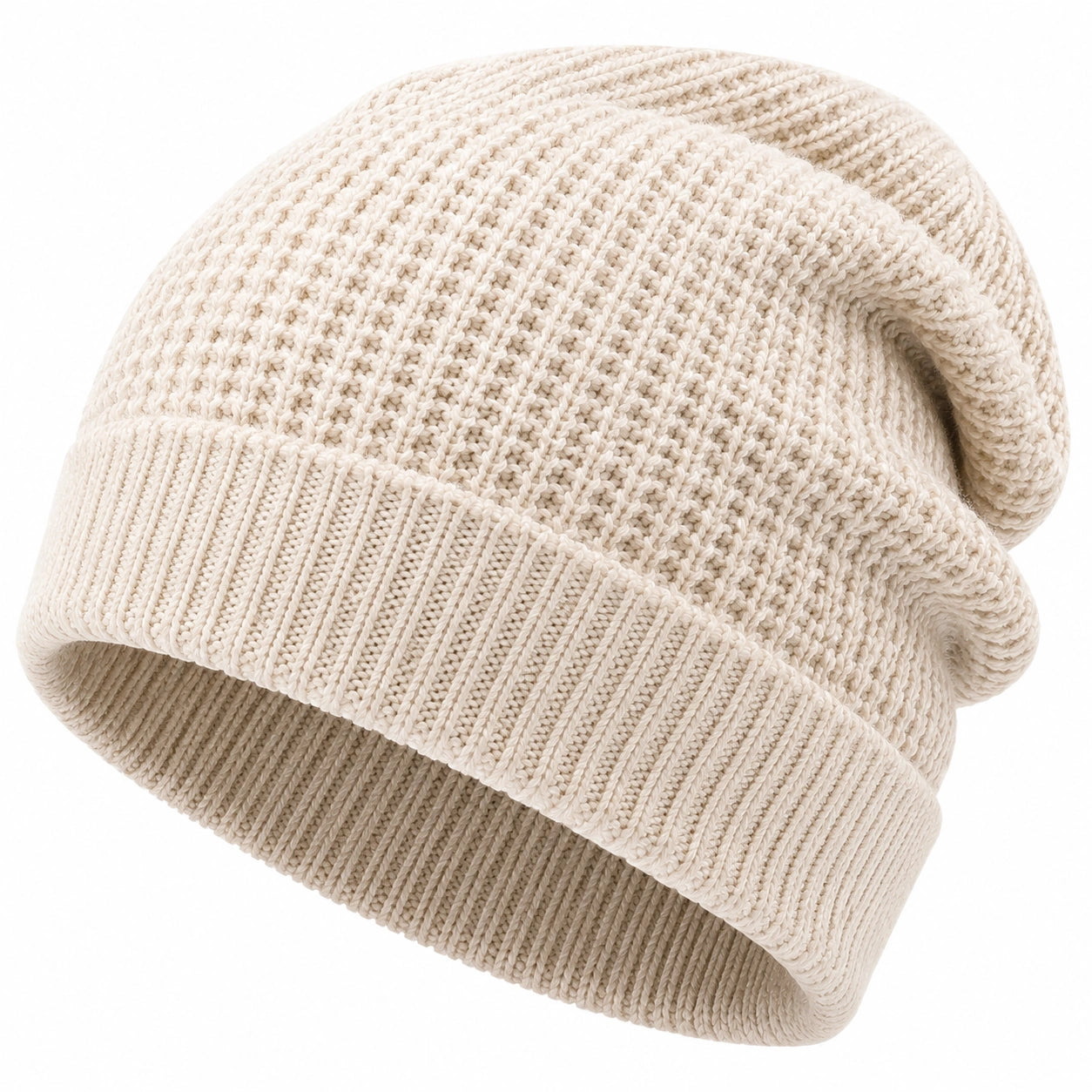 Bonnet en maille taille unique écru à revers pour usage quotidien
