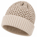 Bonnet taille unique en maille beige et marron à revers pour adulte