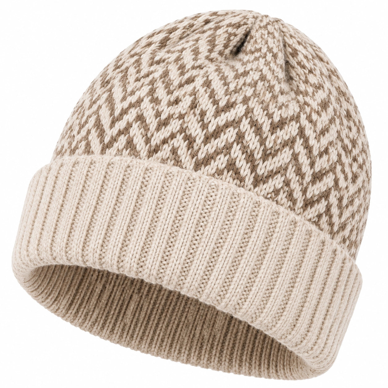 Bonnet taille unique en maille beige et marron à revers pour adulte