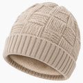 Bonnet en maille beige taille unique doublé polaire à revers pour adulte