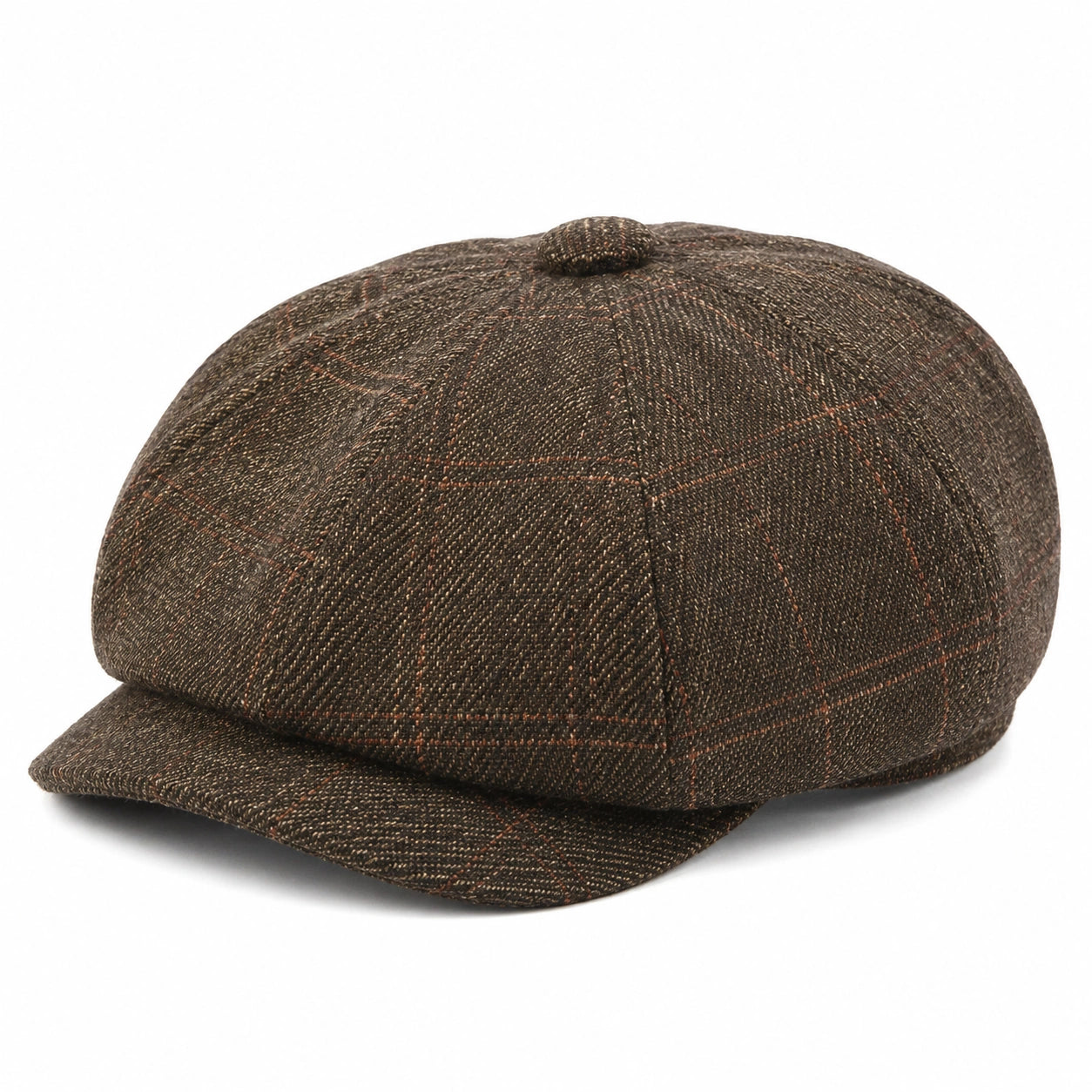 Casquette gavroche taille unique en tissu tissé marron à carreaux style vintage