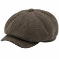 Casquette gavroche taille unique en tissu chevrons marron style classique