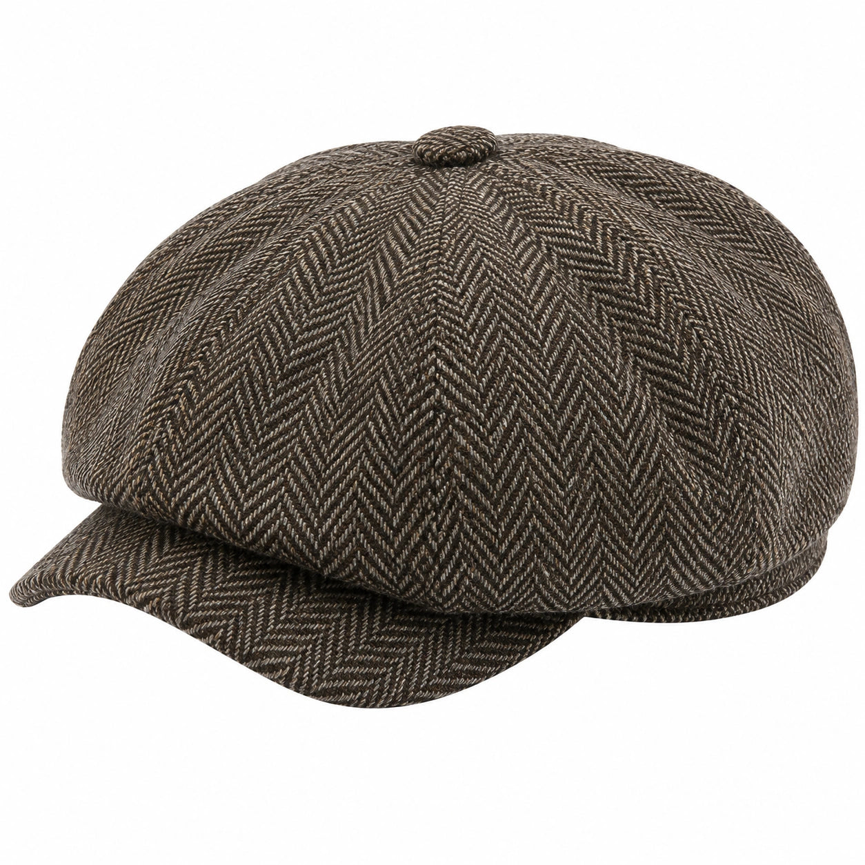 Casquette gavroche taille unique en tissu chevrons marron style classique