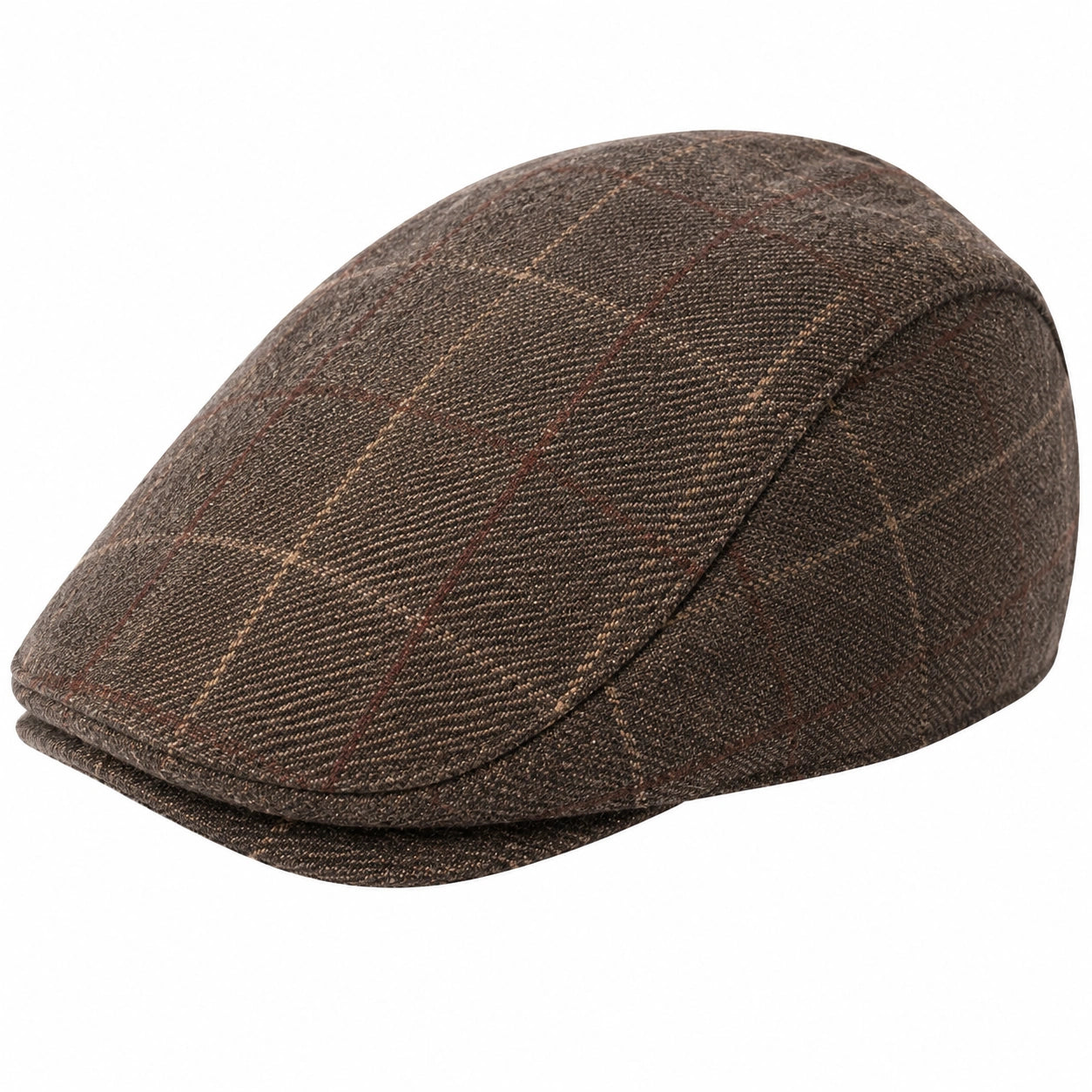 Casquette plate taille unique en tissu marron à carreaux style classique