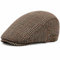 Casquette plate unisexe taille unique en textile tissé marron à motif pied-de-poule réglable