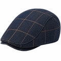 Casquette plate taille unique en tissu bleu marine à carreaux style classique