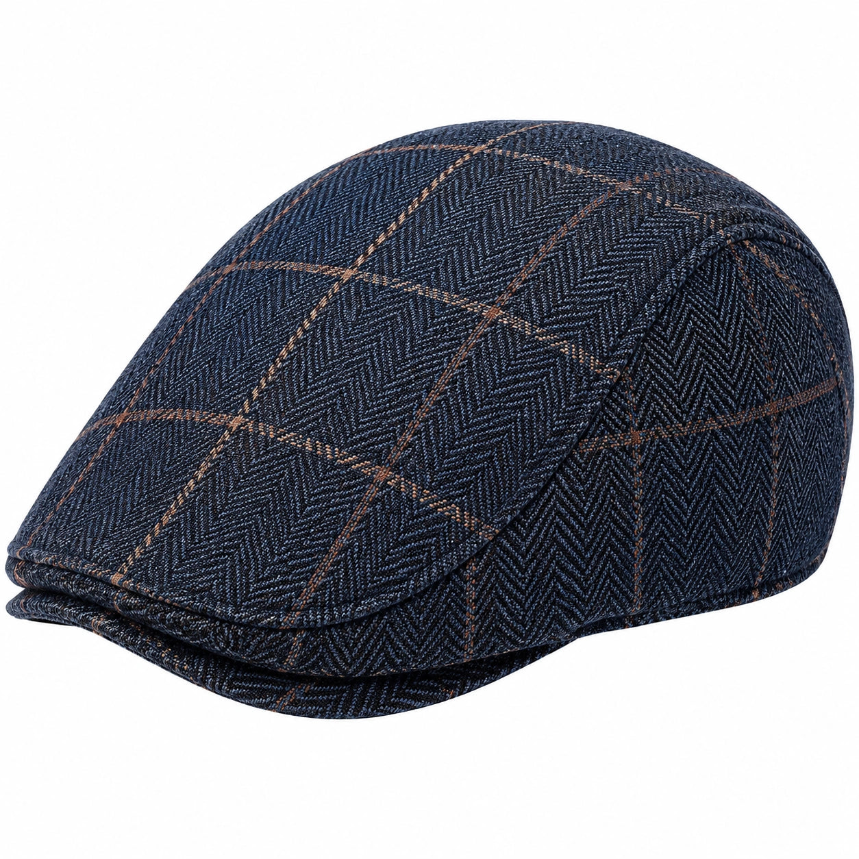 Casquette plate taille unique en tissu bleu marine à carreaux style classique
