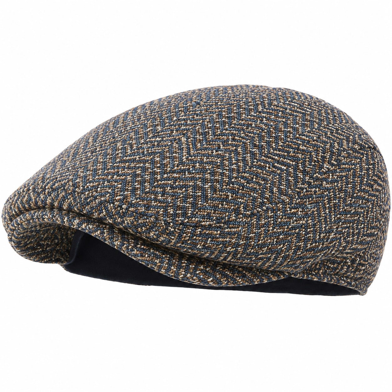 Casquette plate taille unique en tissu bleu marine et beige à motif géométrique style classique