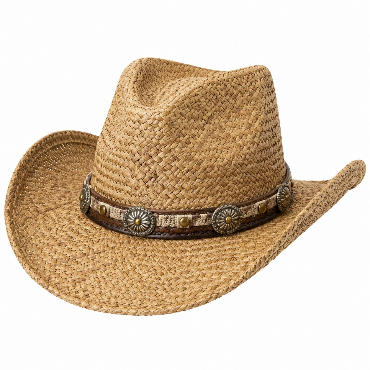 Chapeau cowboy taille unique en paille tressée beige style western