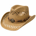 Chapeau cowboy taille unique en fibres végétales beige avec bandeau brun style western