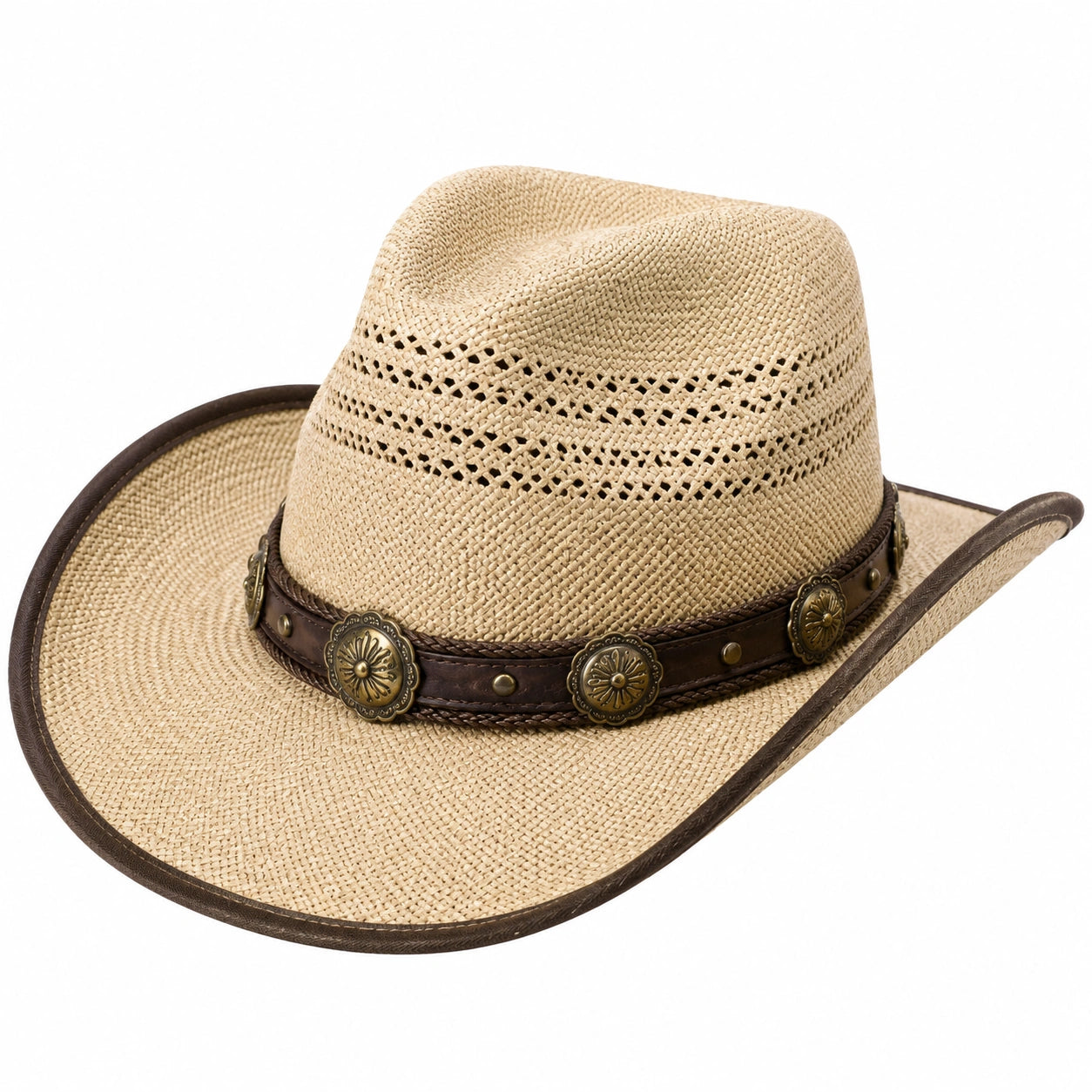 Chapeau cowboy taille unique en fibres tressées beige et marron style western