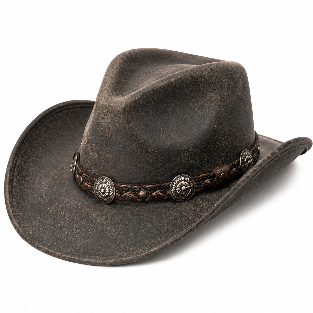 Chapeau cowboy taille unique brun aspect cuir tressé style western