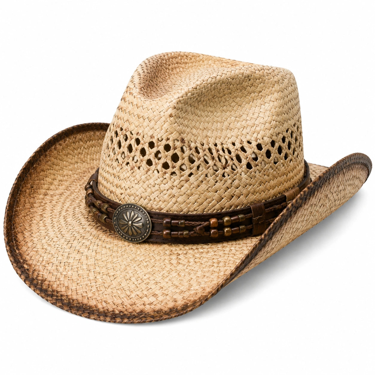 Chapeau cowboy taille unique en fibres végétales tressées beige style western