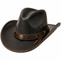 Chapeau cowboy taille unique noir marron en matière synthétique style western réglable