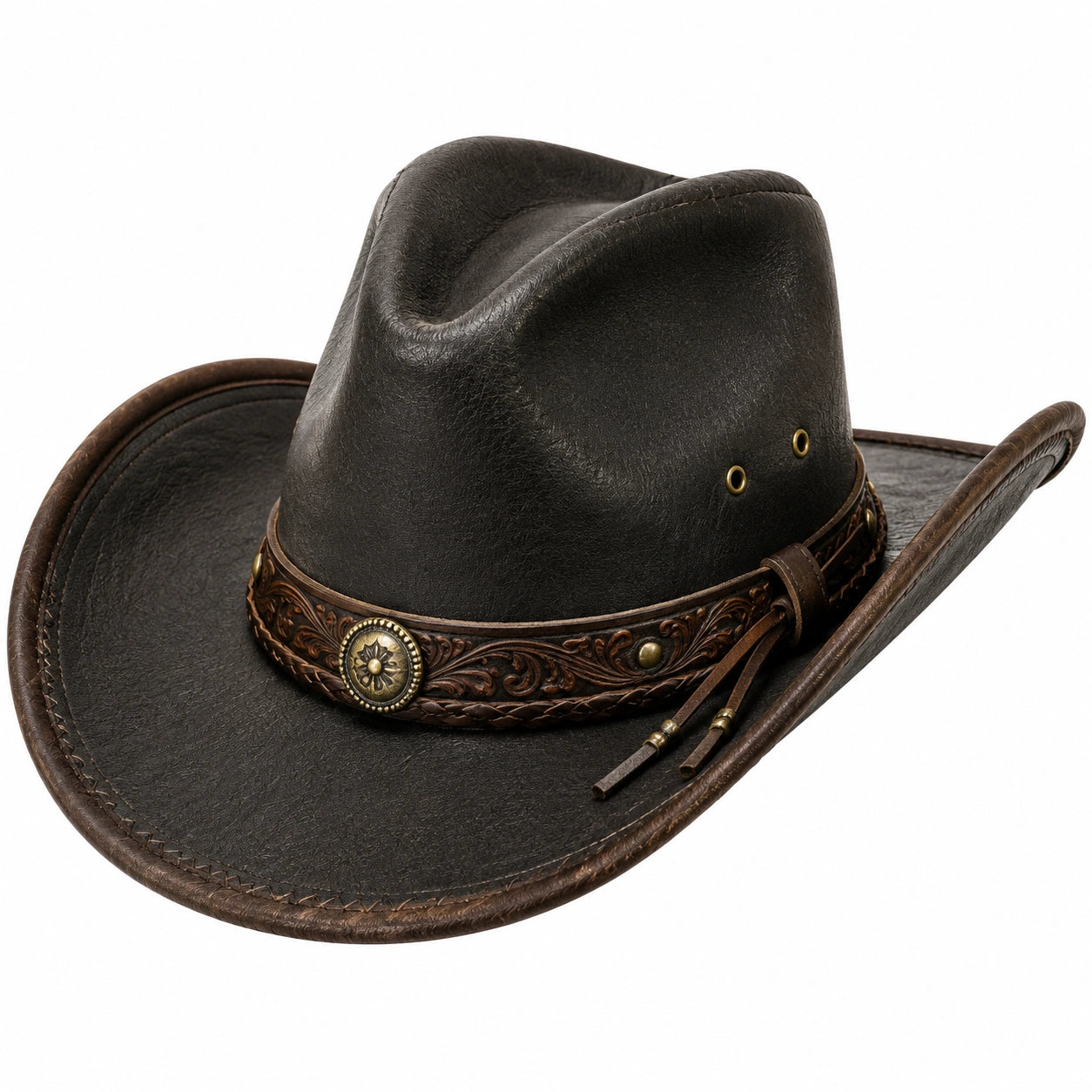 Chapeau cowboy taille unique noir marron en matière synthétique style western réglable