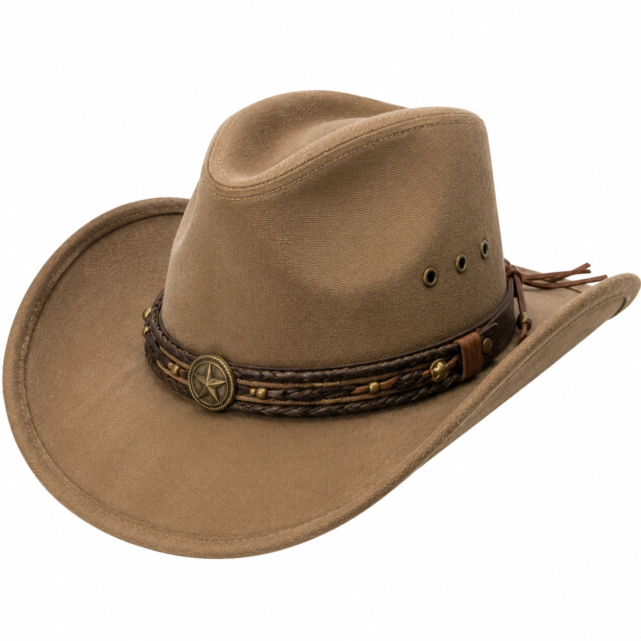 Chapeau cowboy taille unique en textile effet suédine marron réglable style western
