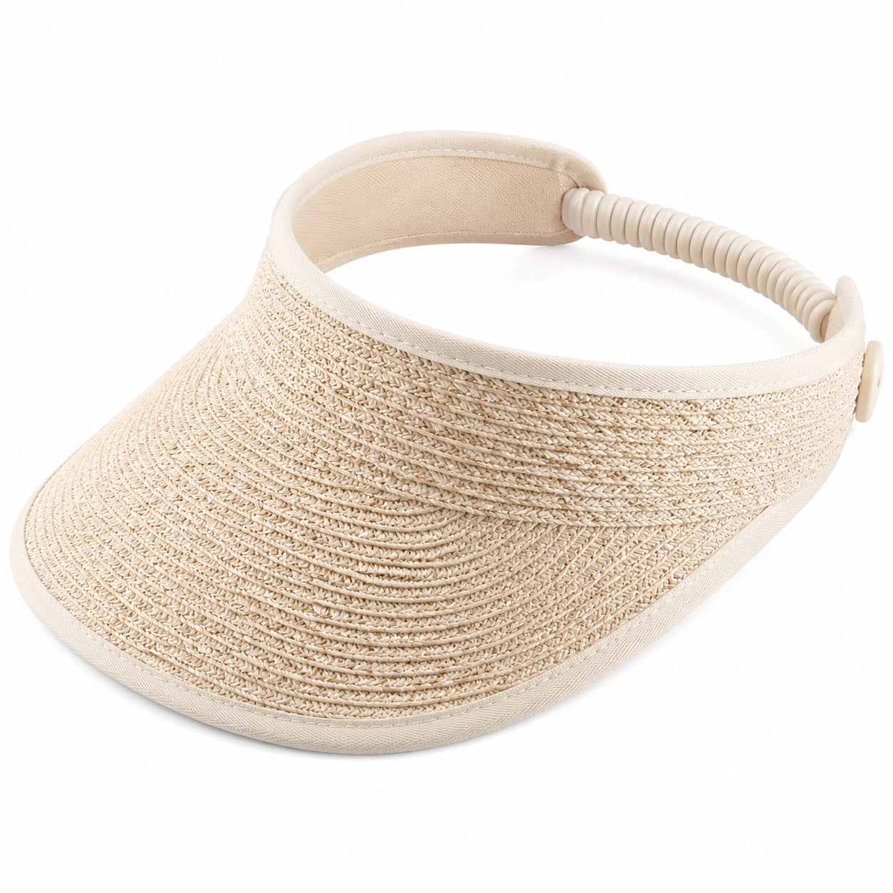 Visière taille unique en fibre tressée beige - protection solaire réglable
